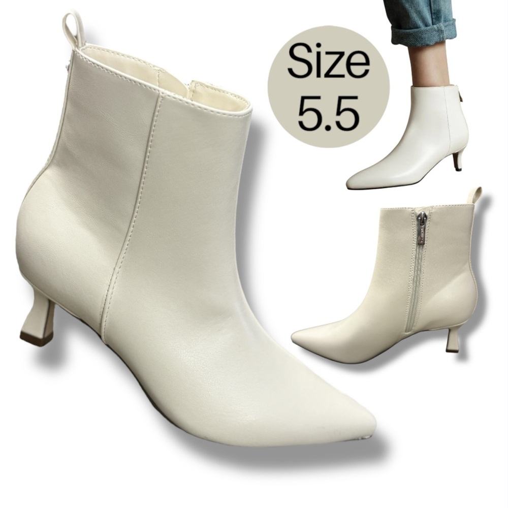 Women Ankle Boots, Cream Short Booties, Kitten Heels, Fall-Winter Shoes,